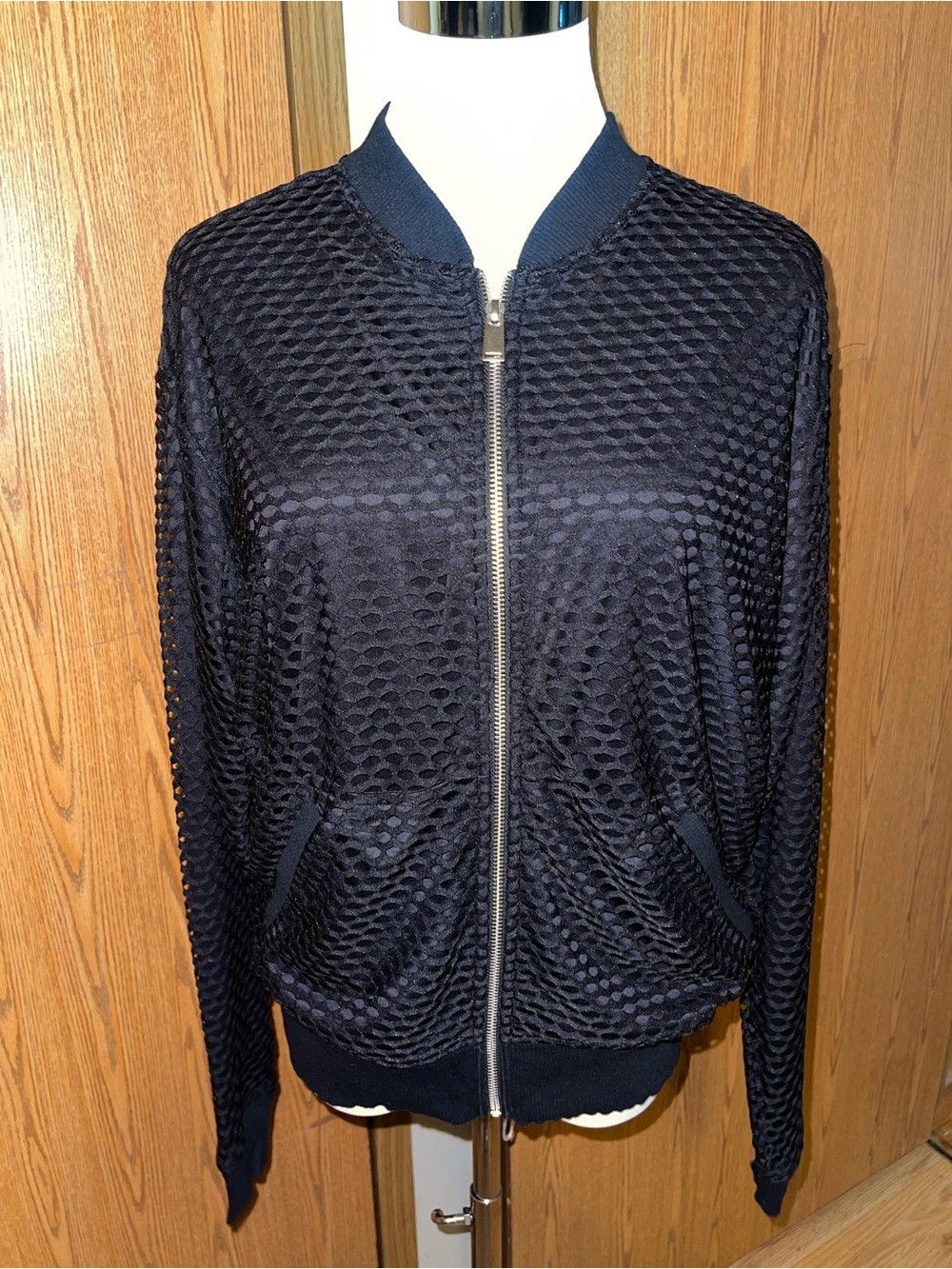 Express Black Eyelet Mesh Bomber Jacket
